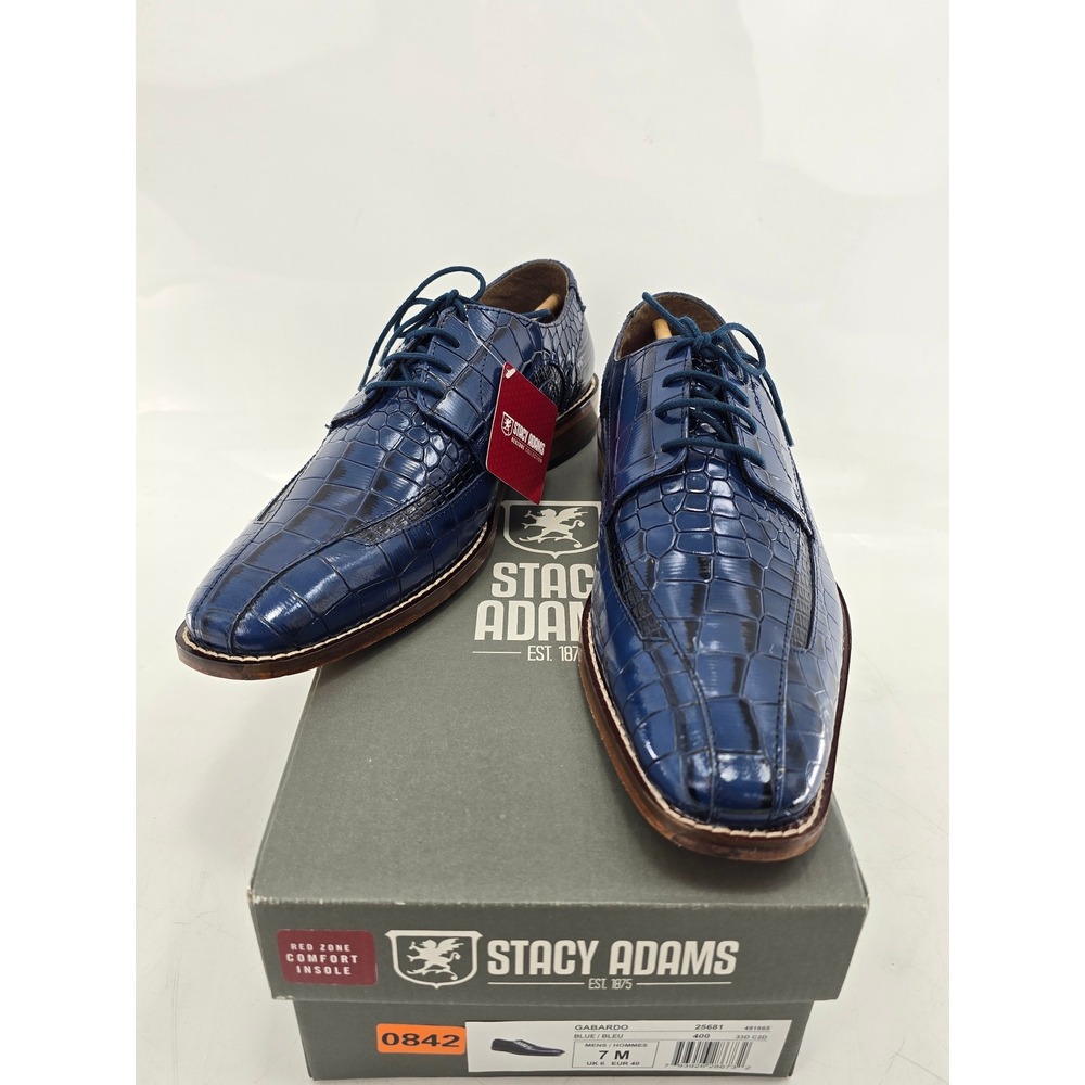 Stacy Adams Gabardo Mens 7 M Blue Croco Print Leather Oxford Shoes - NEW